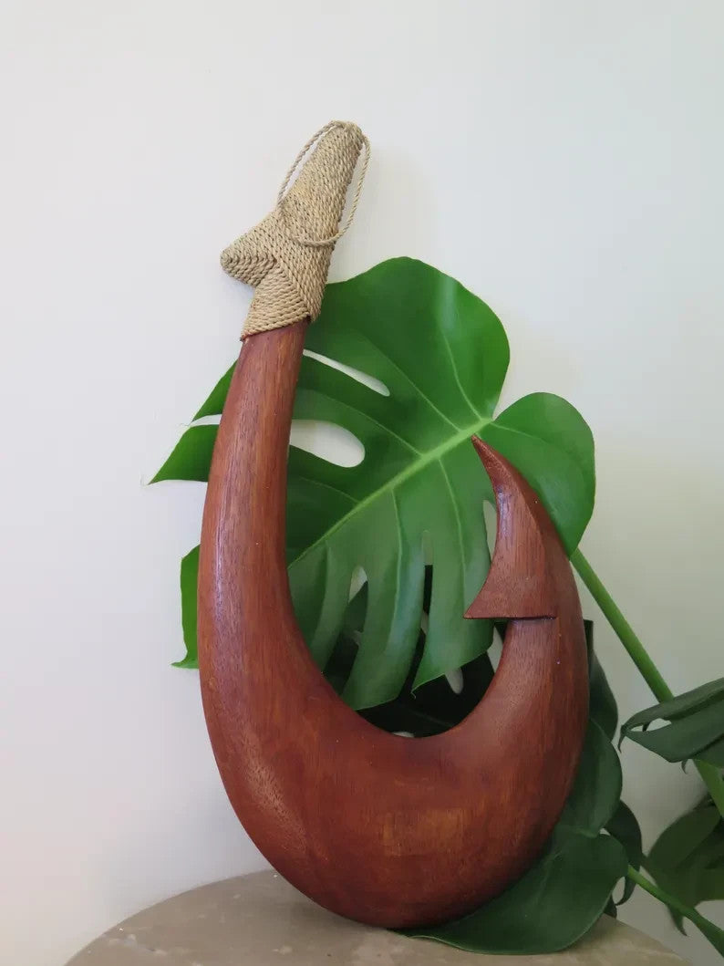 Handmade Wood Fish Hook - Brown