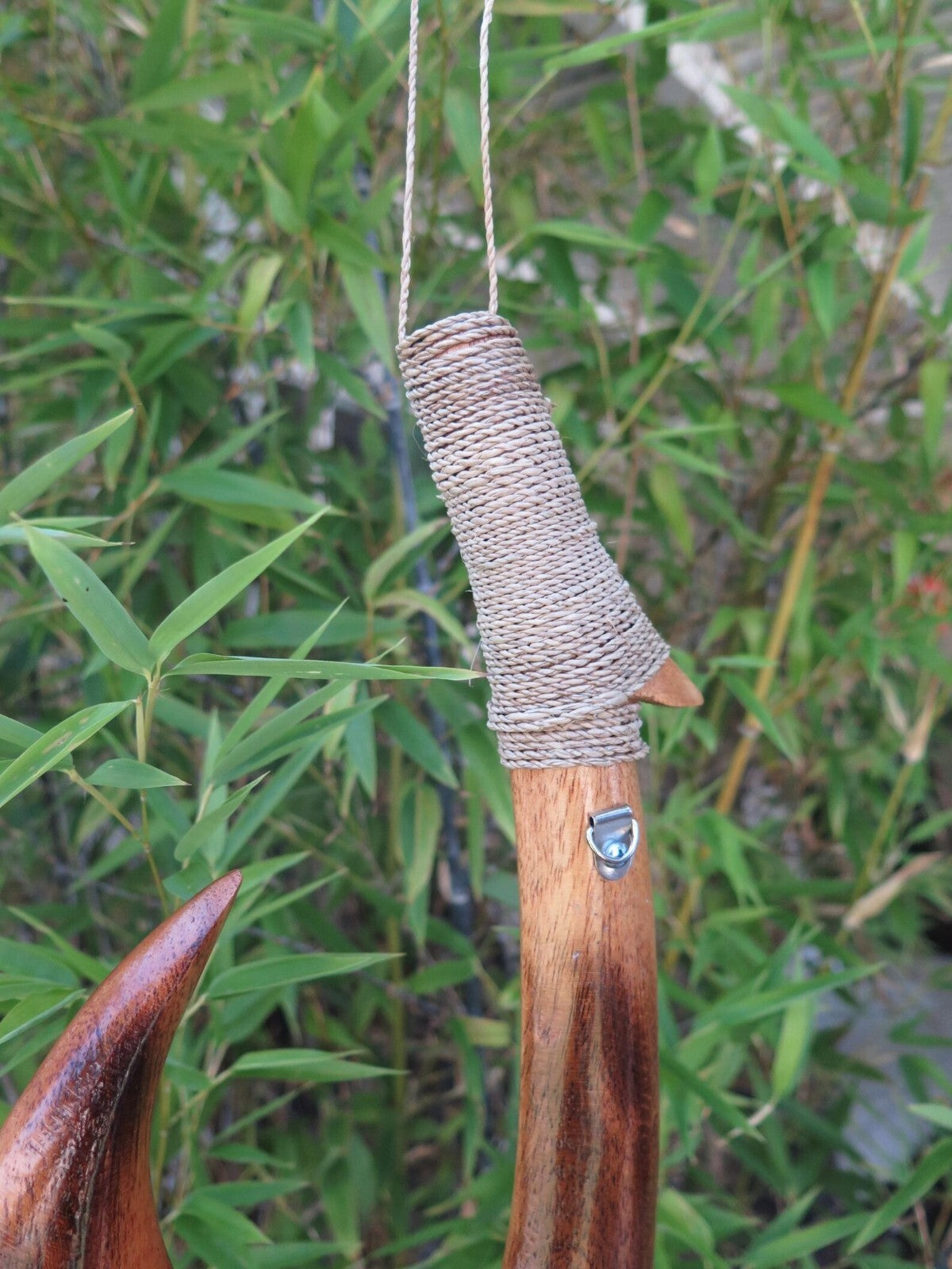 Tribal Engraved Wooden Fish Hook - Brown