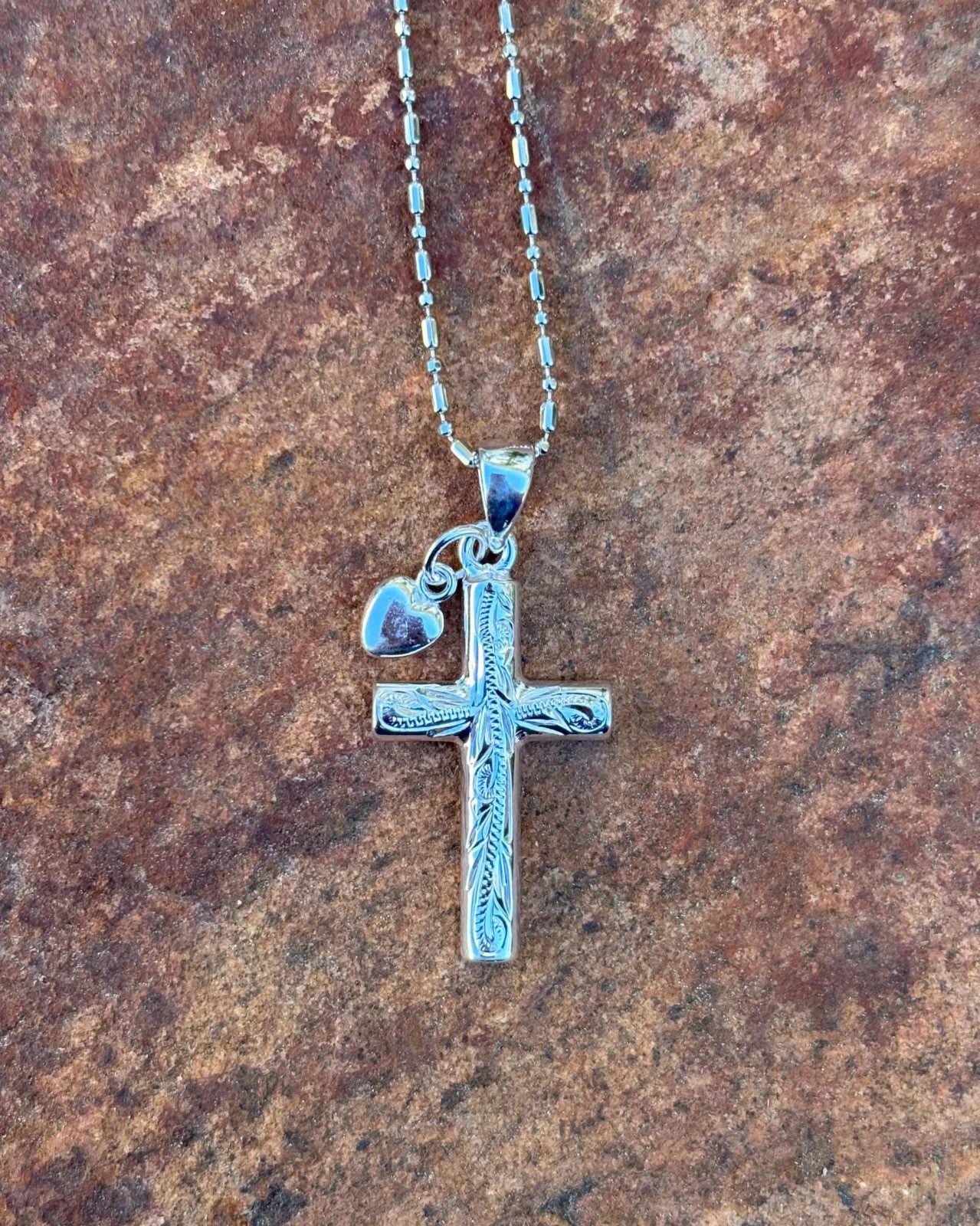 Scrolling Cross Heart Pendant - Silver