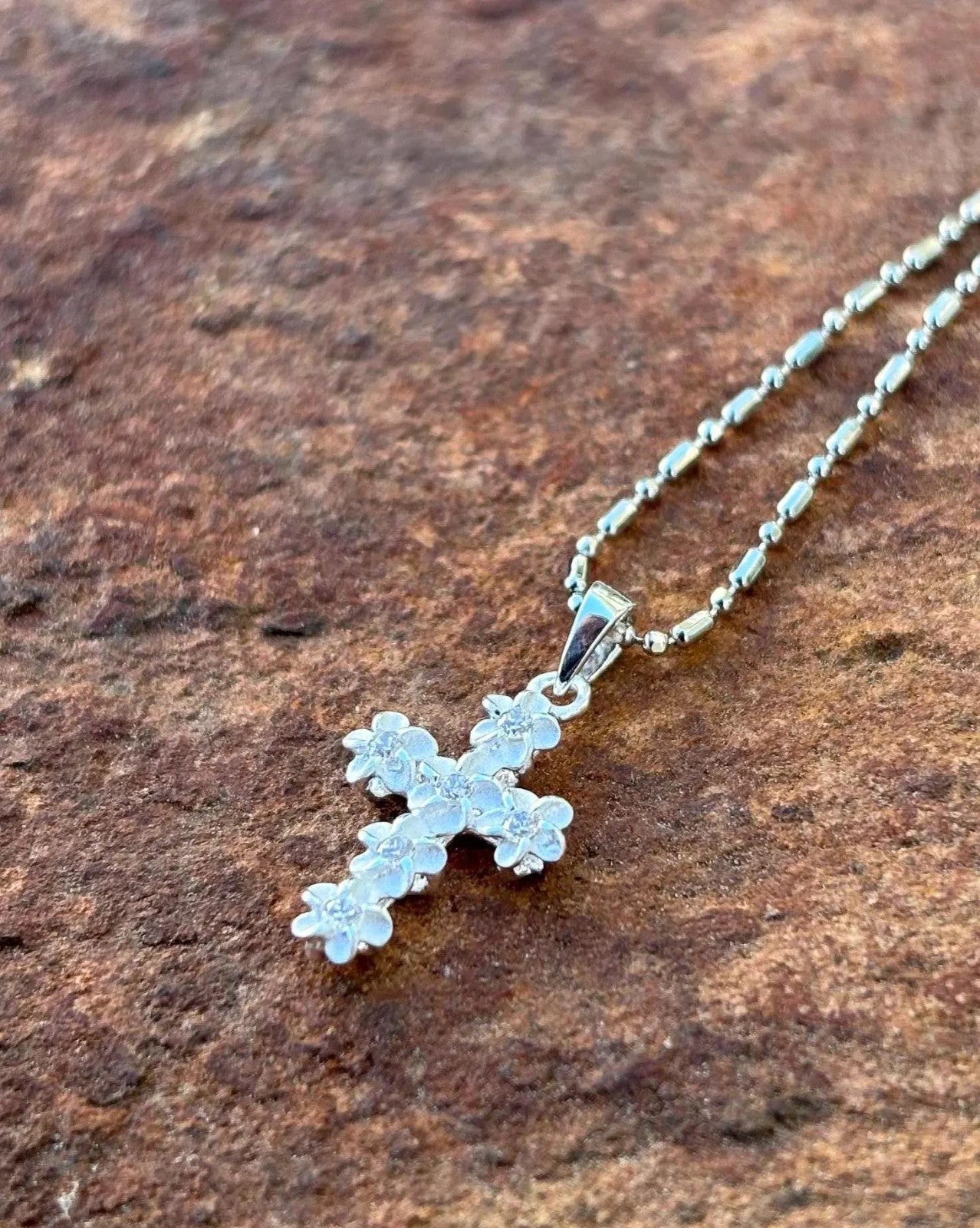 Plumeria Cross Pendant - Silver