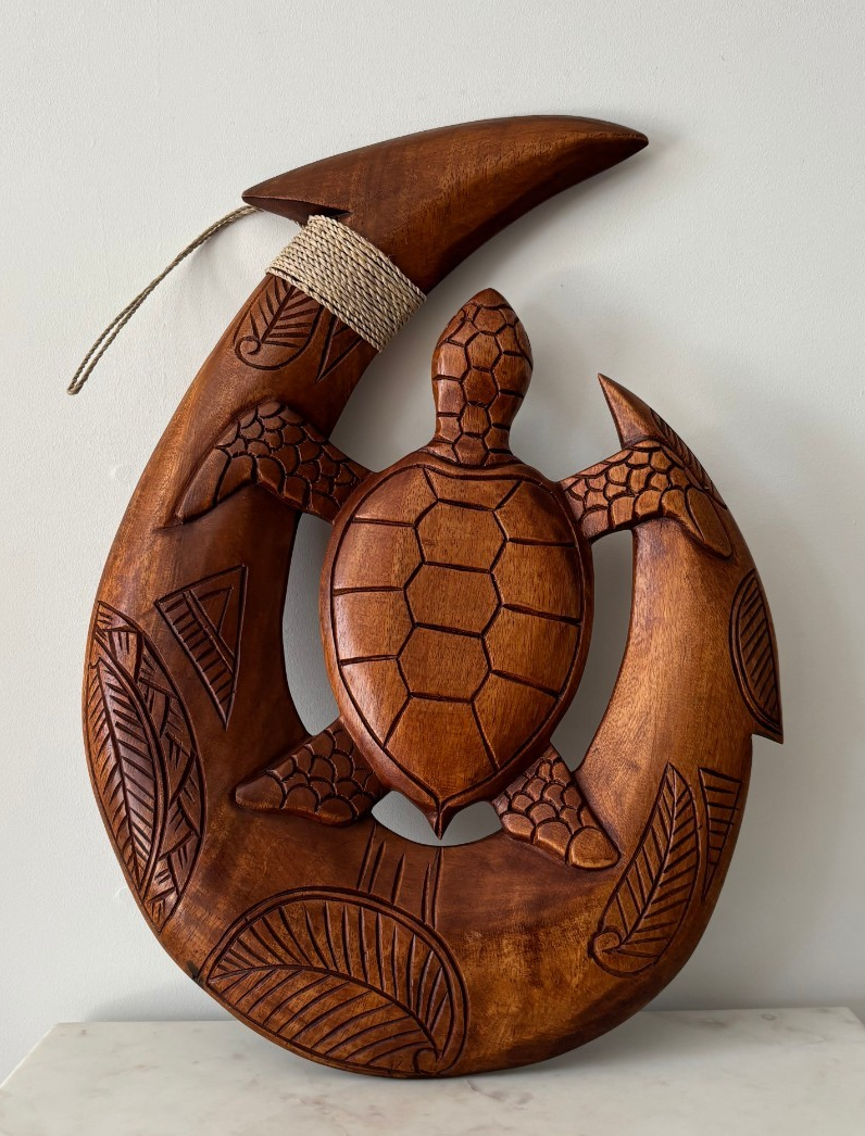 Honu Engraved Wood Premium Fish Hook - Brown