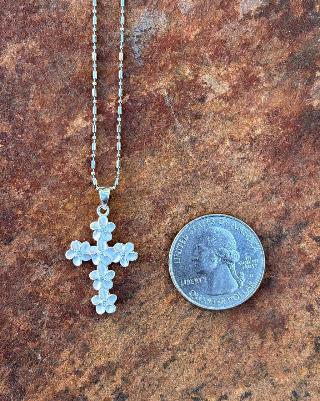 Plumeria Mini Cross Pendant - Silver