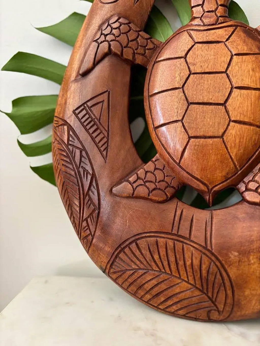 Honu Engraved Wood Premium Fish Hook - Brown