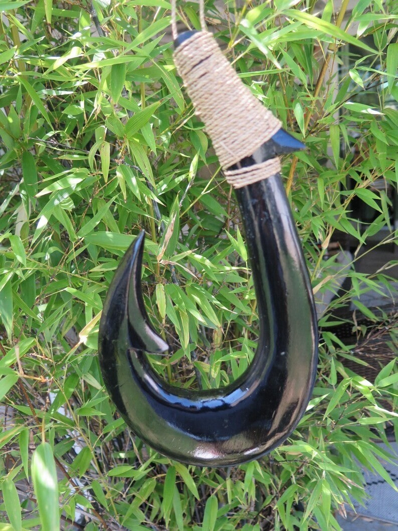 HAWAII Engraved Wooden Fish Hook - Black