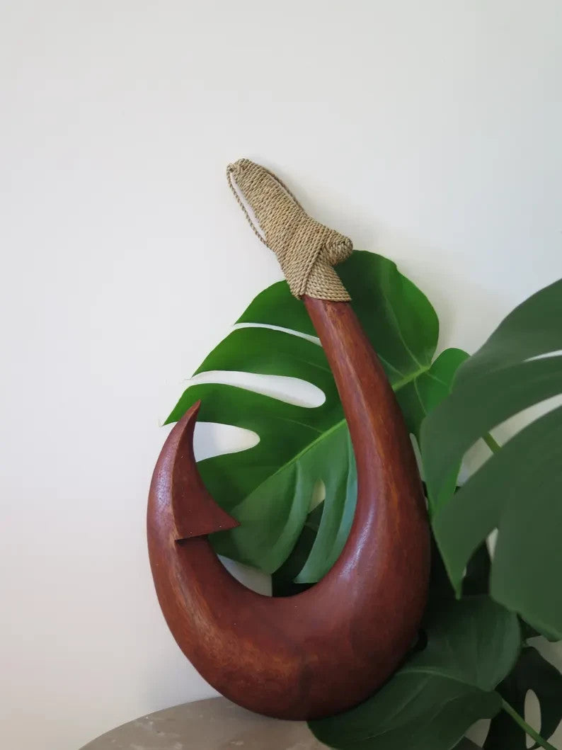 Handmade Wood Fish Hook - Brown