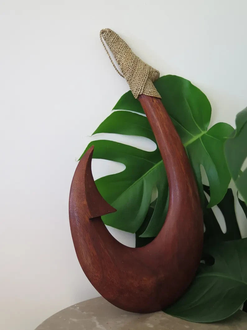 Handmade Wood Fish Hook - Brown