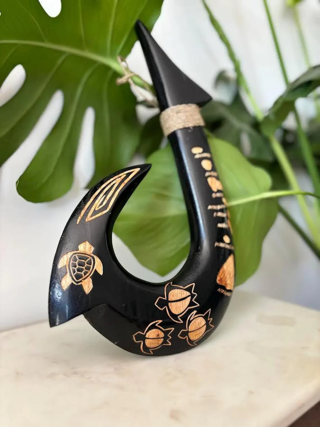 Island Map Engraved Wood Fish Hook - Black