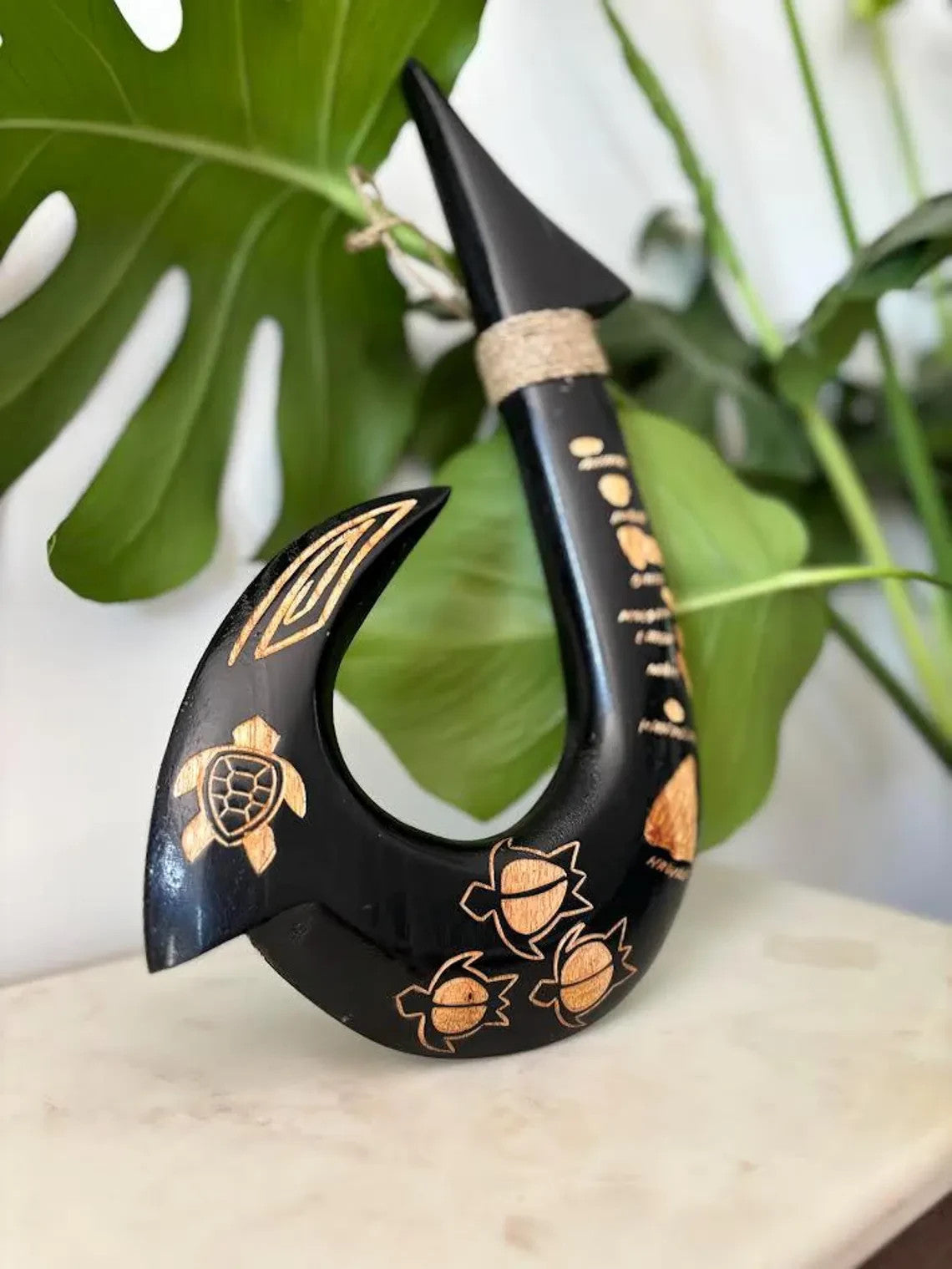 Island Map Engraved Wood Fish Hook - Black