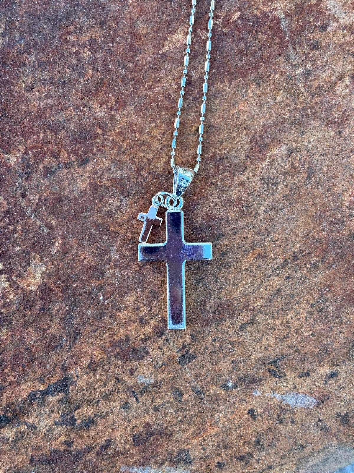 Scrolling Cross Charm Pendant - Silver