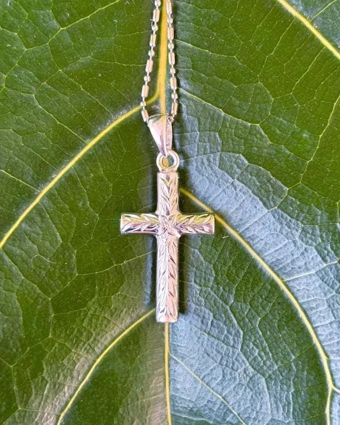 Maile Leaf Cross Pendant - Silver