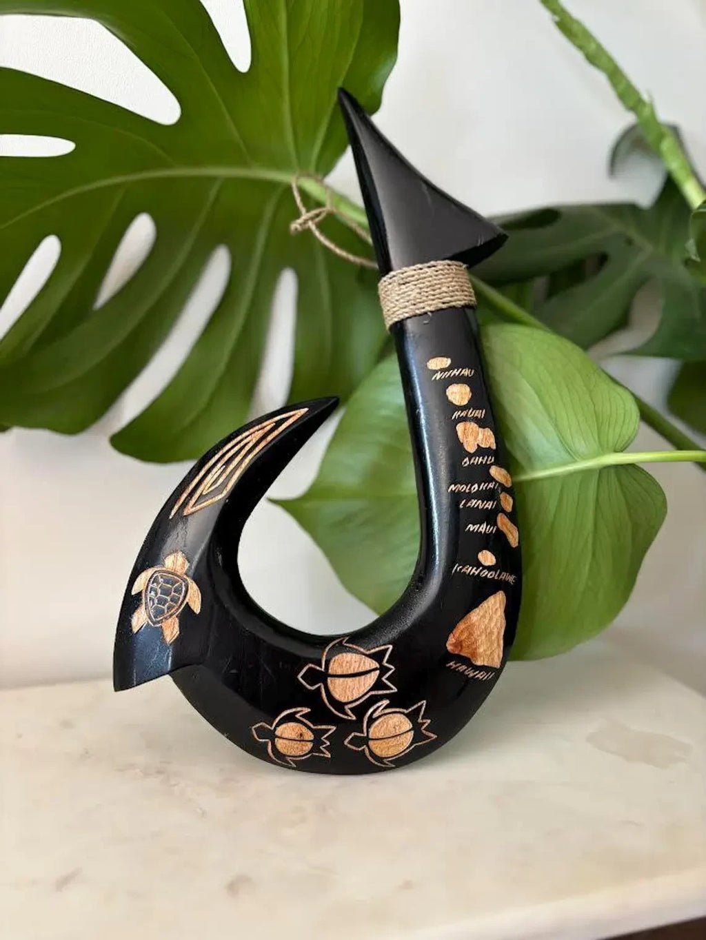 Island Map Engraved Wood Fish Hook - Black