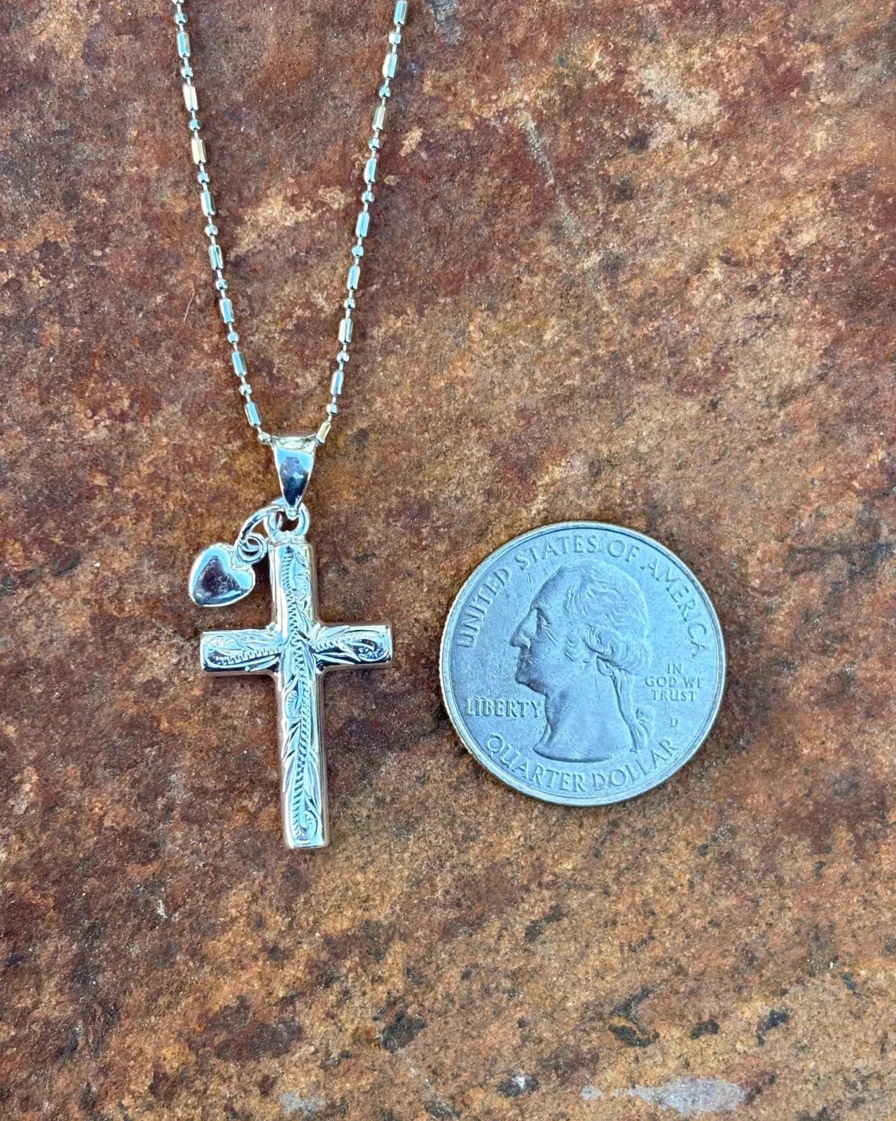 Scrolling Cross Heart Pendant - Silver