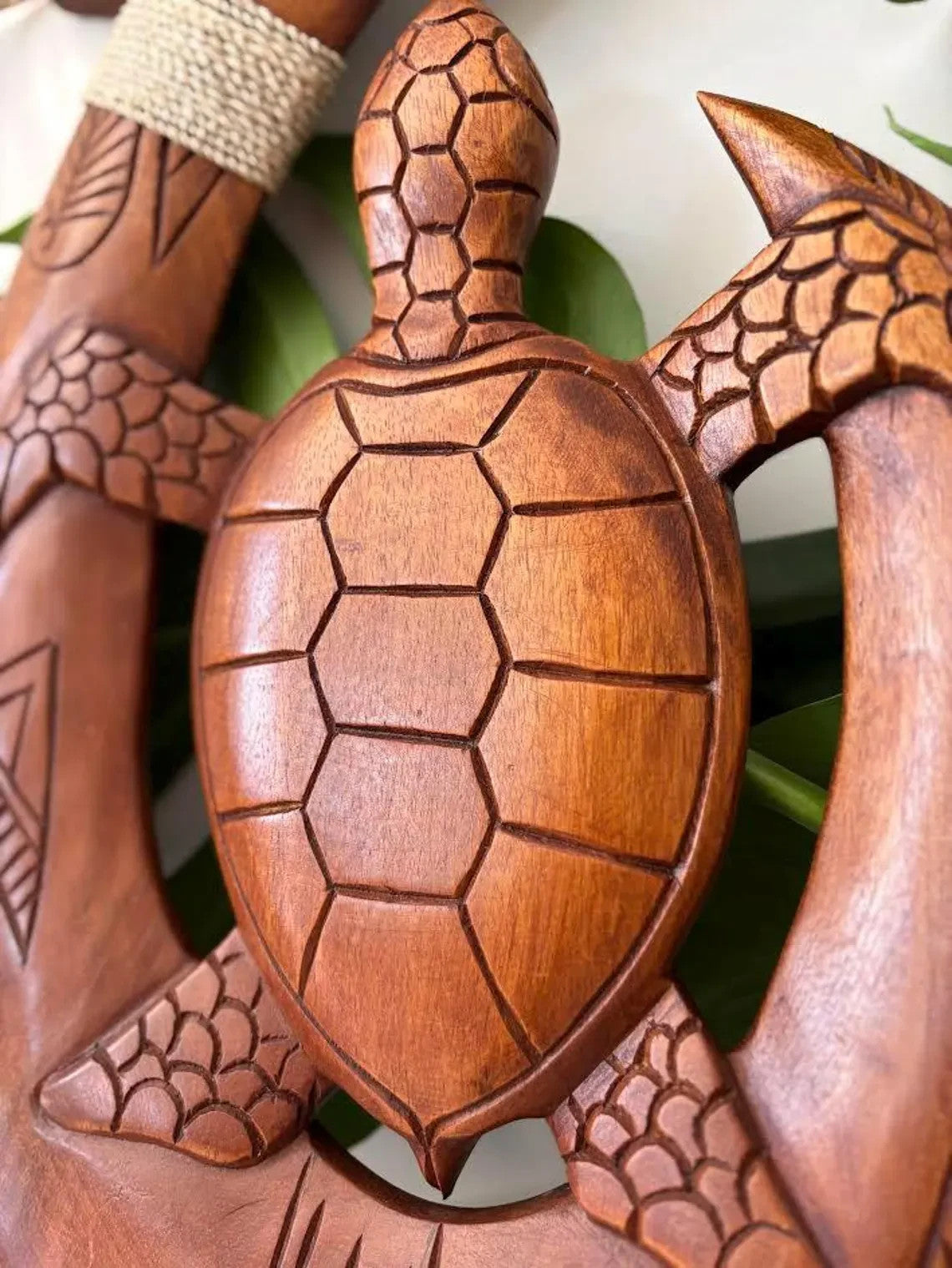 Honu Engraved Wood Premium Fish Hook - Brown