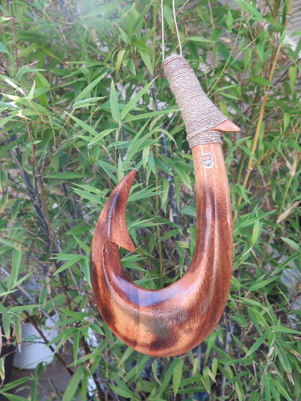 Tribal Engraved Wooden Fish Hook - Brown