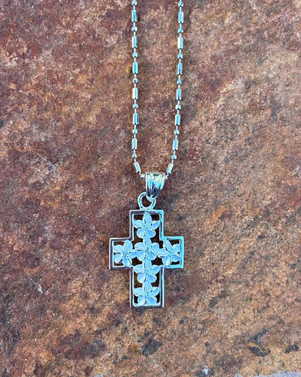 Plumeria Cross Pendant - Silver