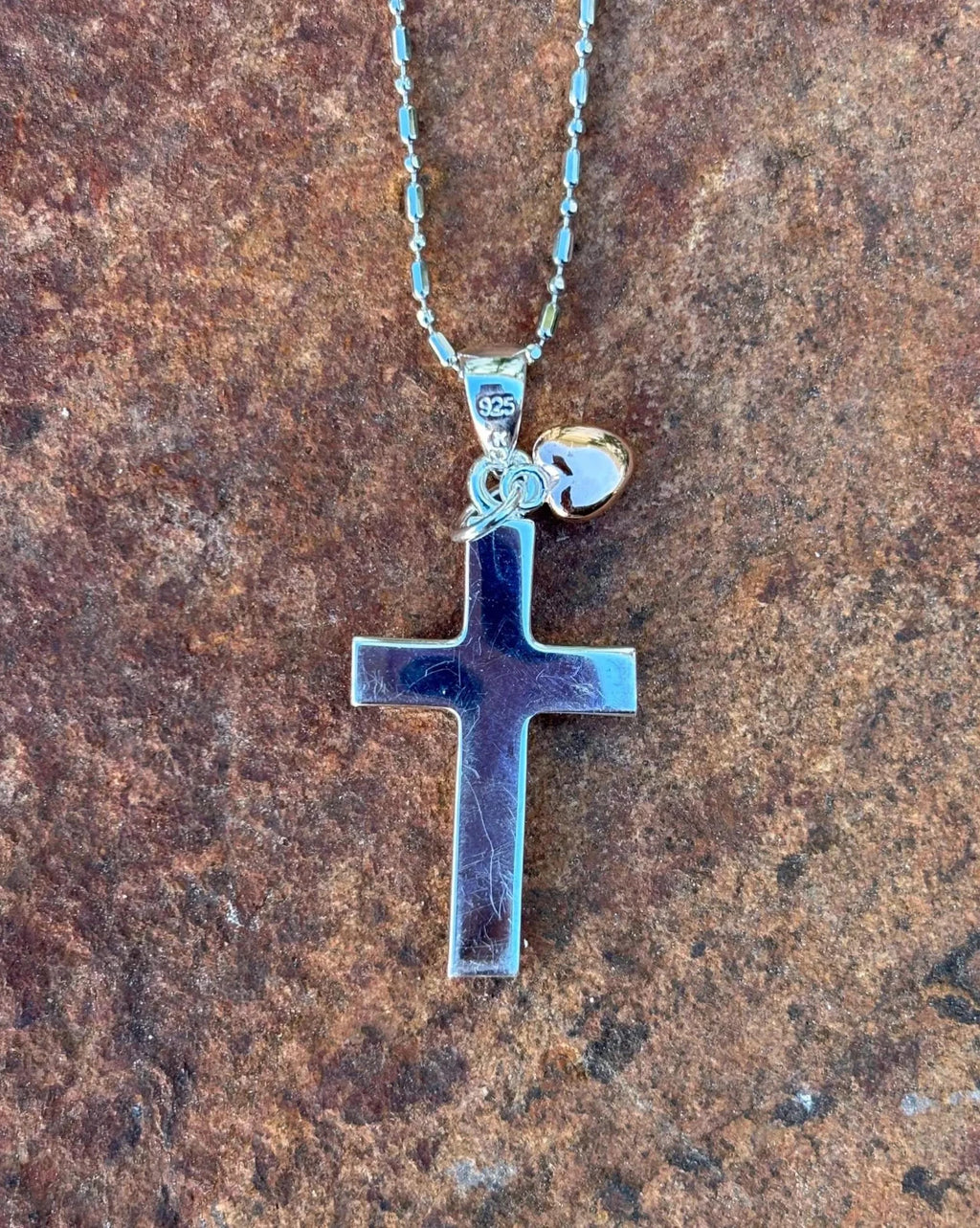Scrolling Cross Heart Pendant - Silver & Rose Gold