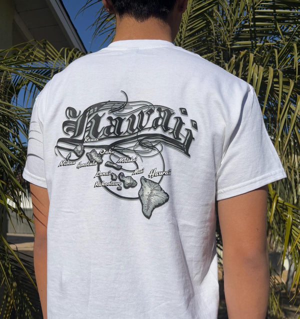 Hawaiian Islands Map Graphic Tee - White