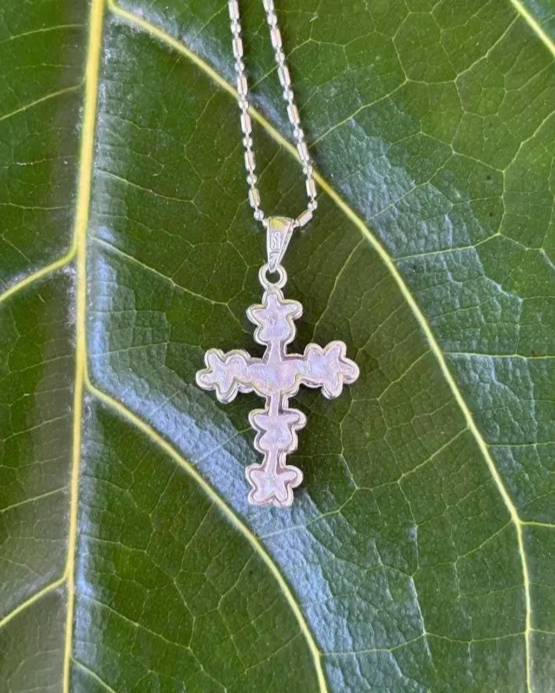 Plumeria Cross Pendant - Silver