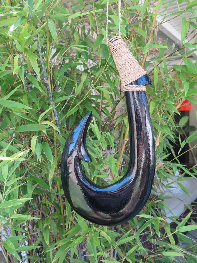 HAWAII Engraved Wooden Fish Hook - Black