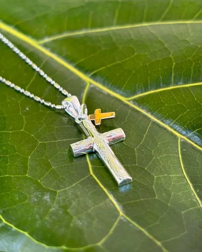 Scrolling Cross Charm Pendant - Silver