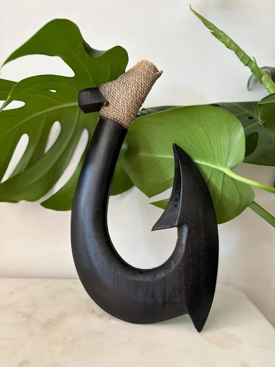 Islands Engraved Wooden Fish Hook - Black