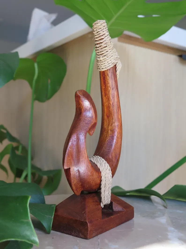 Handmade Wood Fish Hook stand - Brown