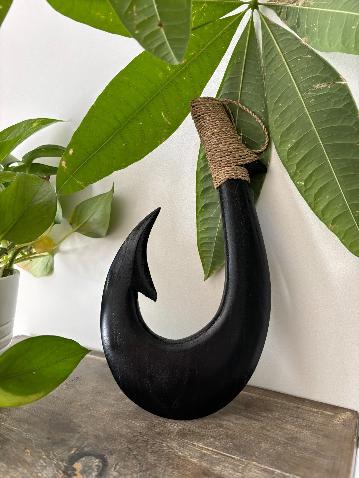 HAWAII Tribal Engraved Wooden Fish Hook - Black