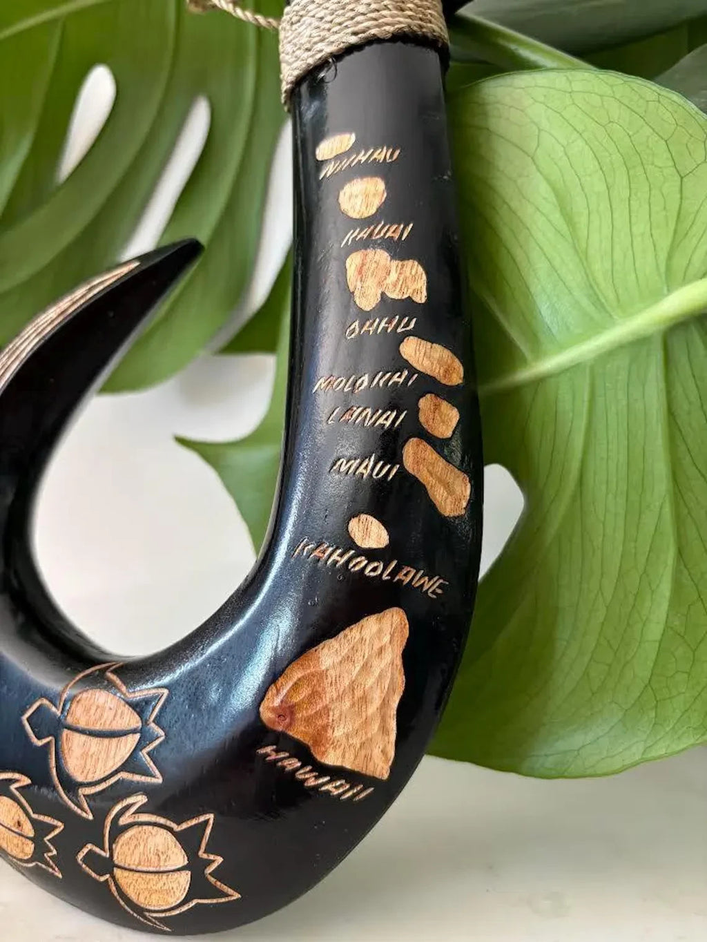 Island Map Engraved Wood Fish Hook - Black