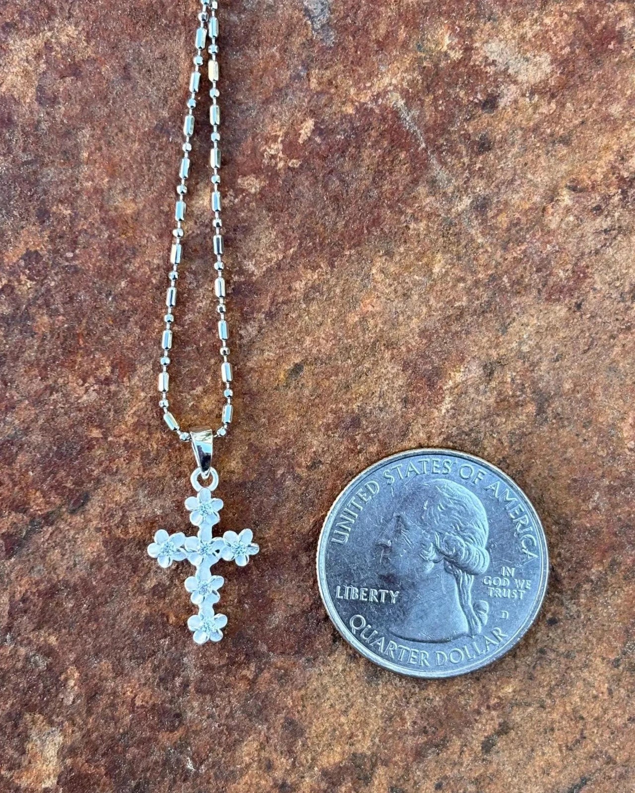 Plumeria Cross Pendant - Silver