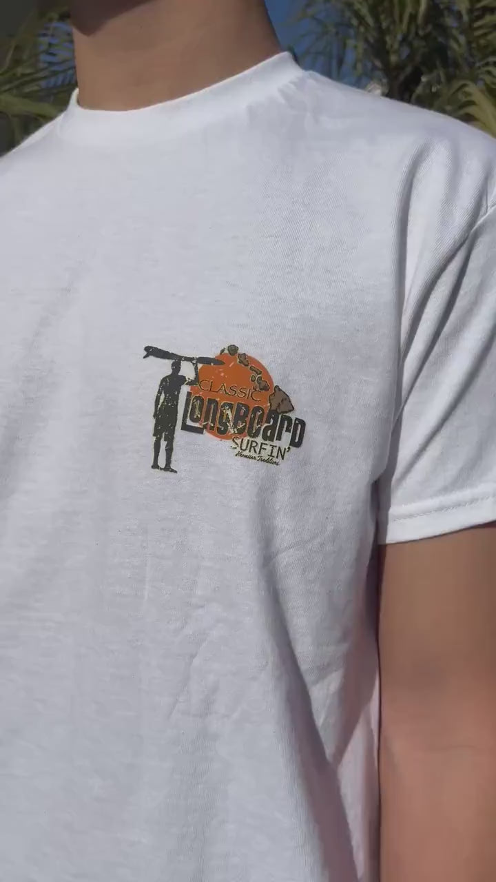Longboard Surfing Graphic Tee - White