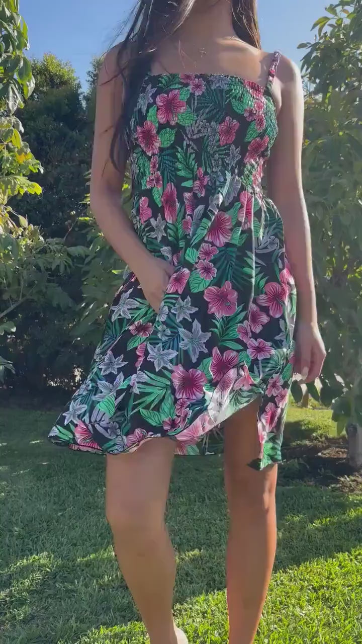 Puanani Sun Dress - Black Floral