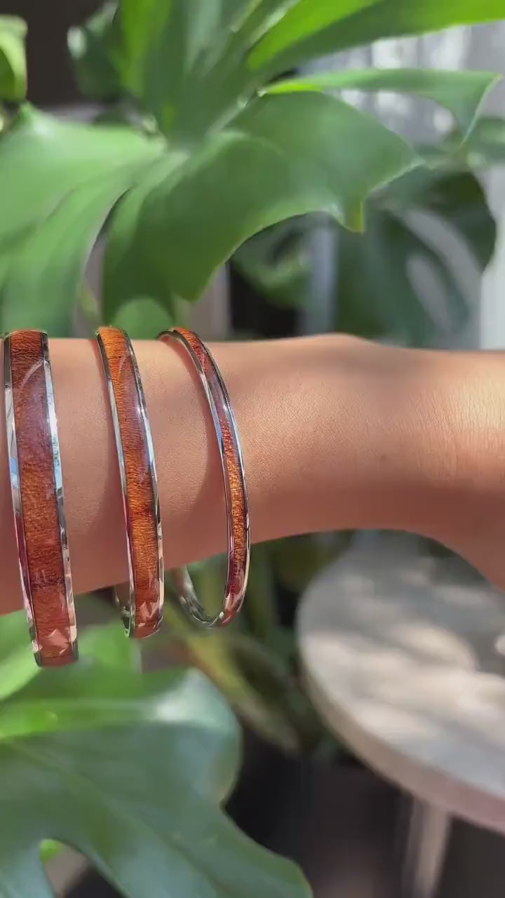 Koa Wood Stainless Steel Bangle