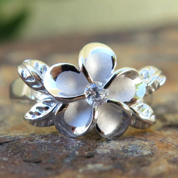 Plumeria Maile Leaf Ring - Silver