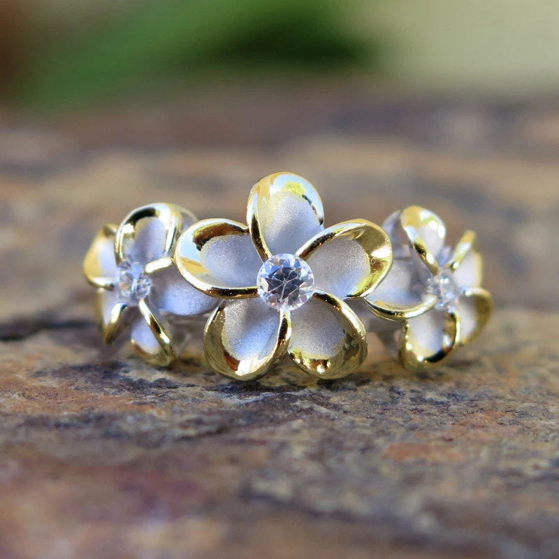 Plumeria Trio Ring - Gold & Silver