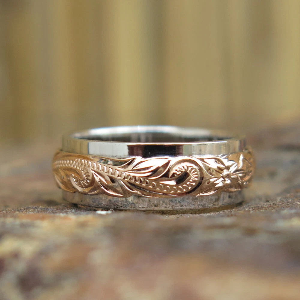 Scrolling Plumeria Ring - Rose Gold