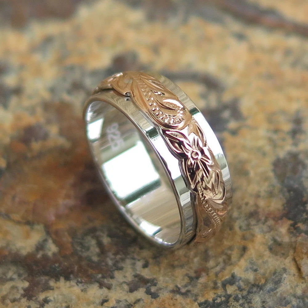 Scrolling Plumeria Ring - Rose Gold