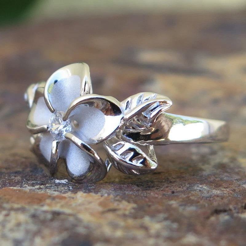 Plumeria Maile Leaf Ring - Silver