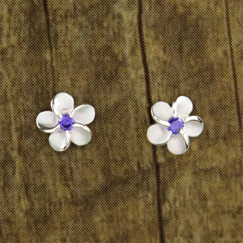Purple Plumeria Studs - Silver