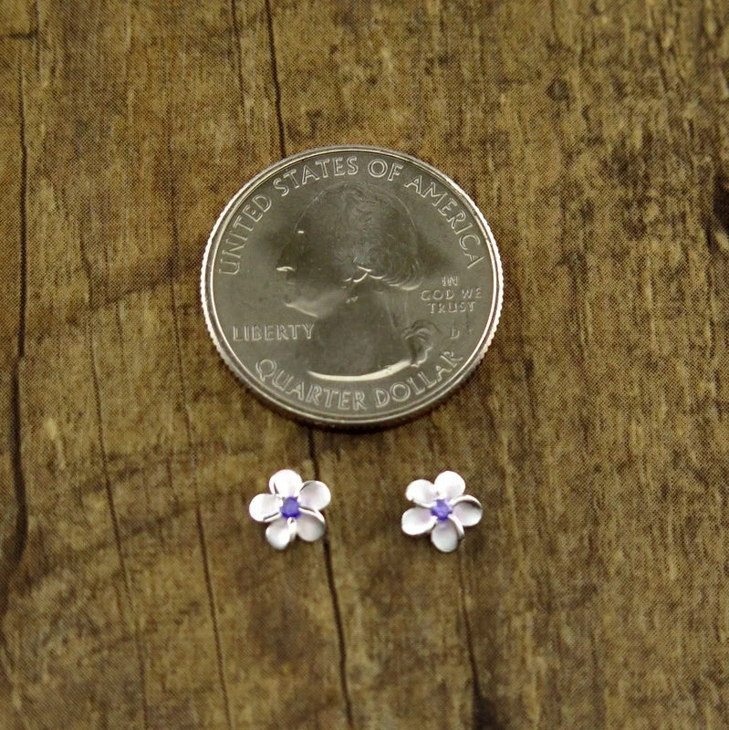 Purple Plumeria Studs - Silver
