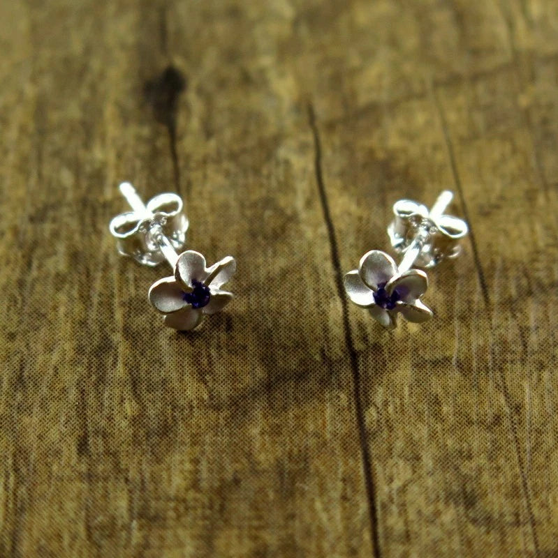 Purple Plumeria Studs - Silver