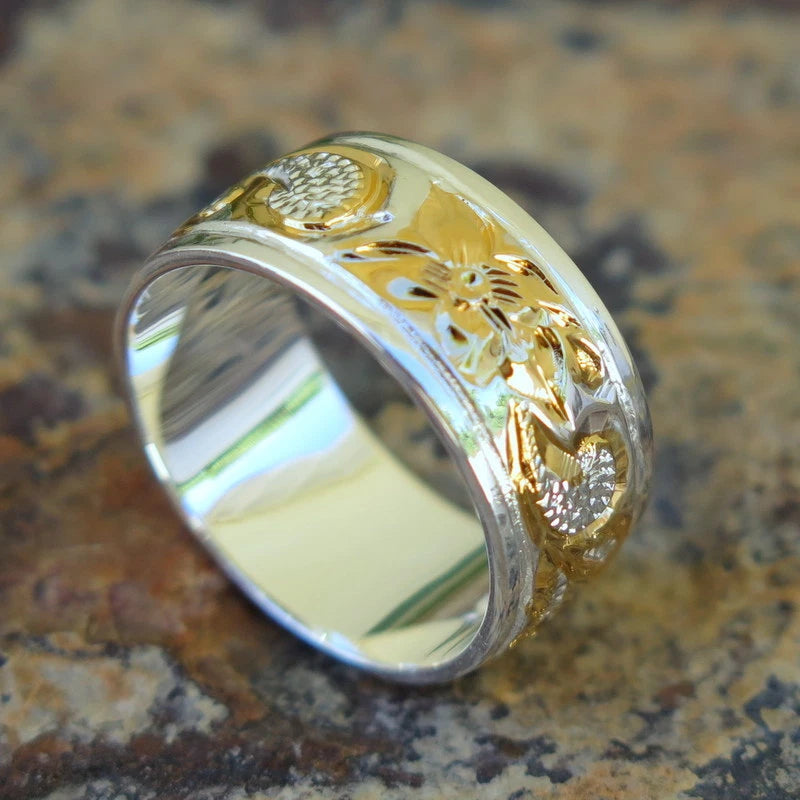 Queen Scrolling Smooth Plumeria Ring - Gold