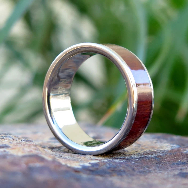 Koa Wood Titanium Inlay Ring