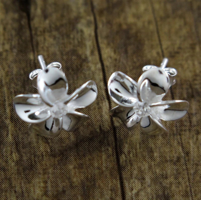 Polished Plumeria Studs - Silver
