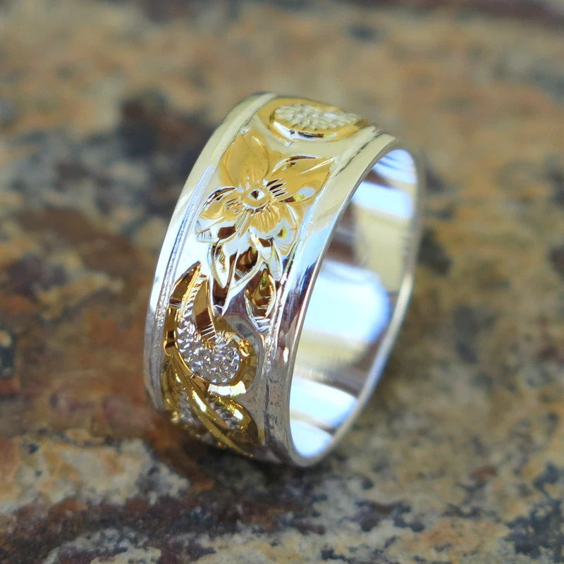 Queen Scrolling Smooth Plumeria Ring - Gold