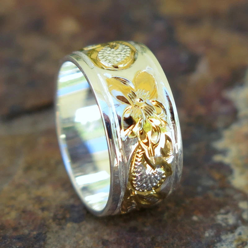 Queen Scrolling Smooth Plumeria Ring - Gold