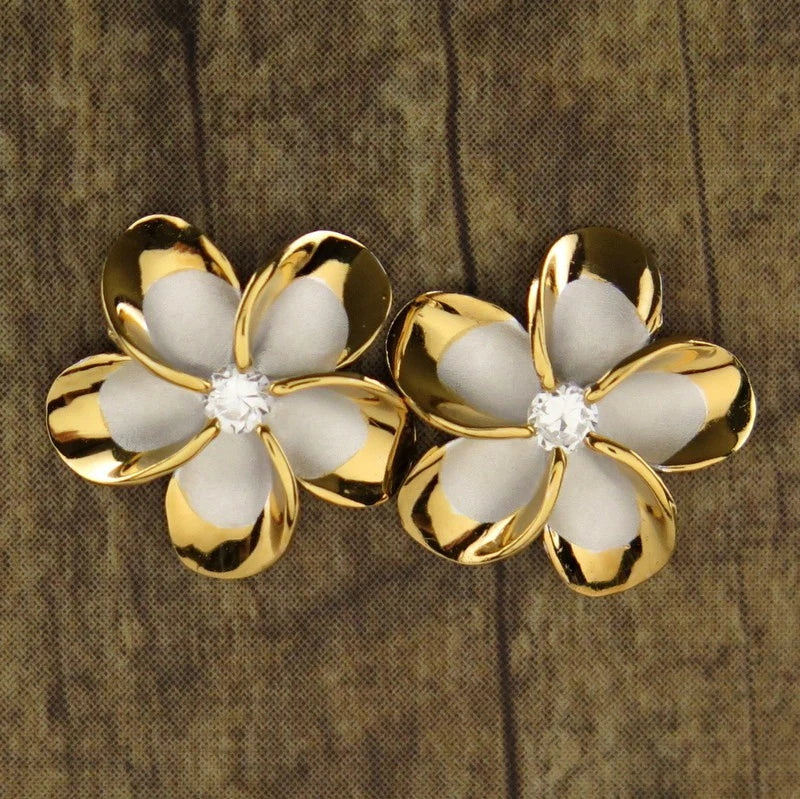 Gold Trim Plumeria Studs - Gold