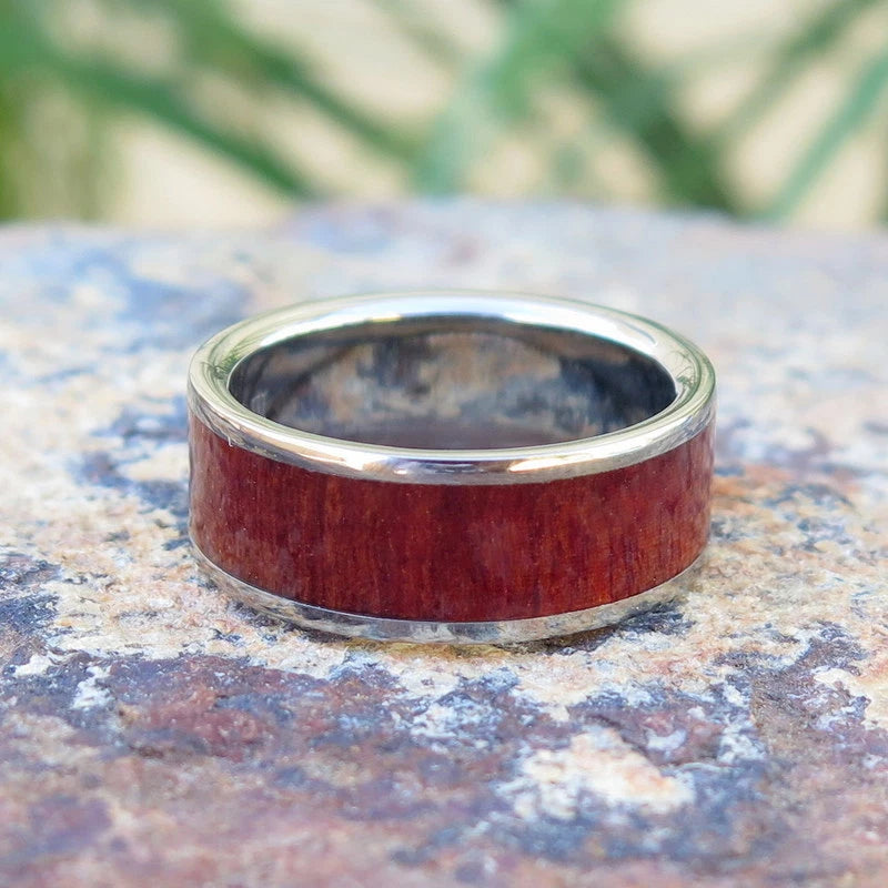 Koa Wood Titanium Inlay Ring