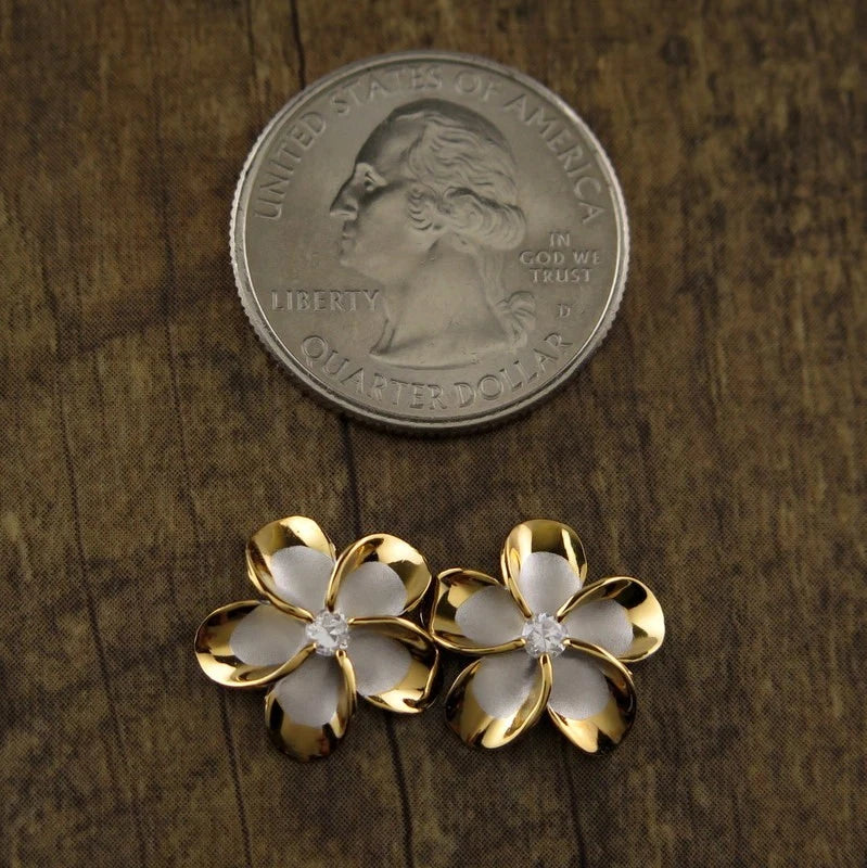 Gold Trim Plumeria Studs - Gold