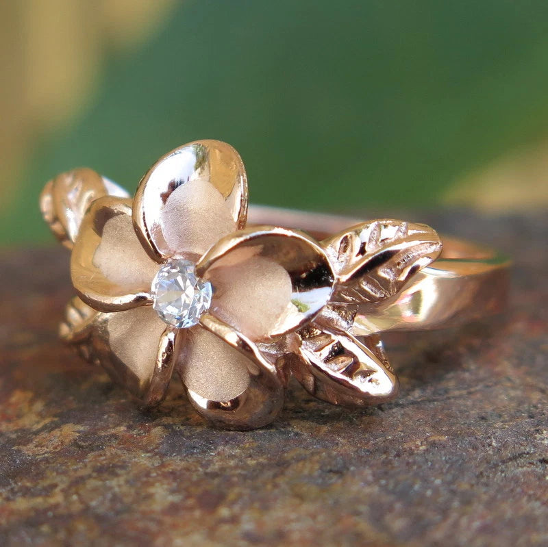 Plumeria Maile Leaf Ring - Rose Gold
