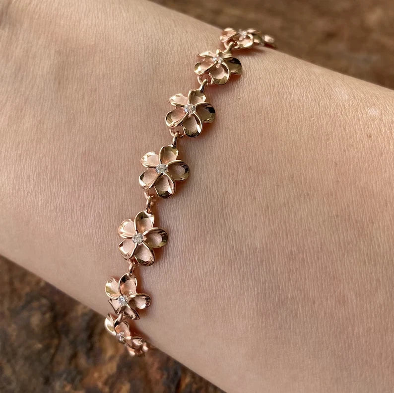 Plumeria Lei Bracelet - Rose Gold